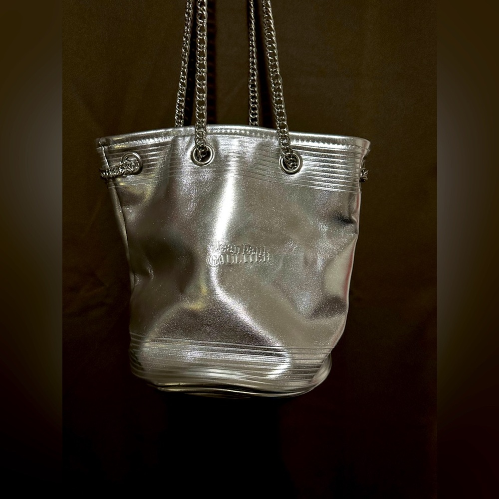 Jean Paul Gaultier Metallic Silver Bucket Bag Chain Strap